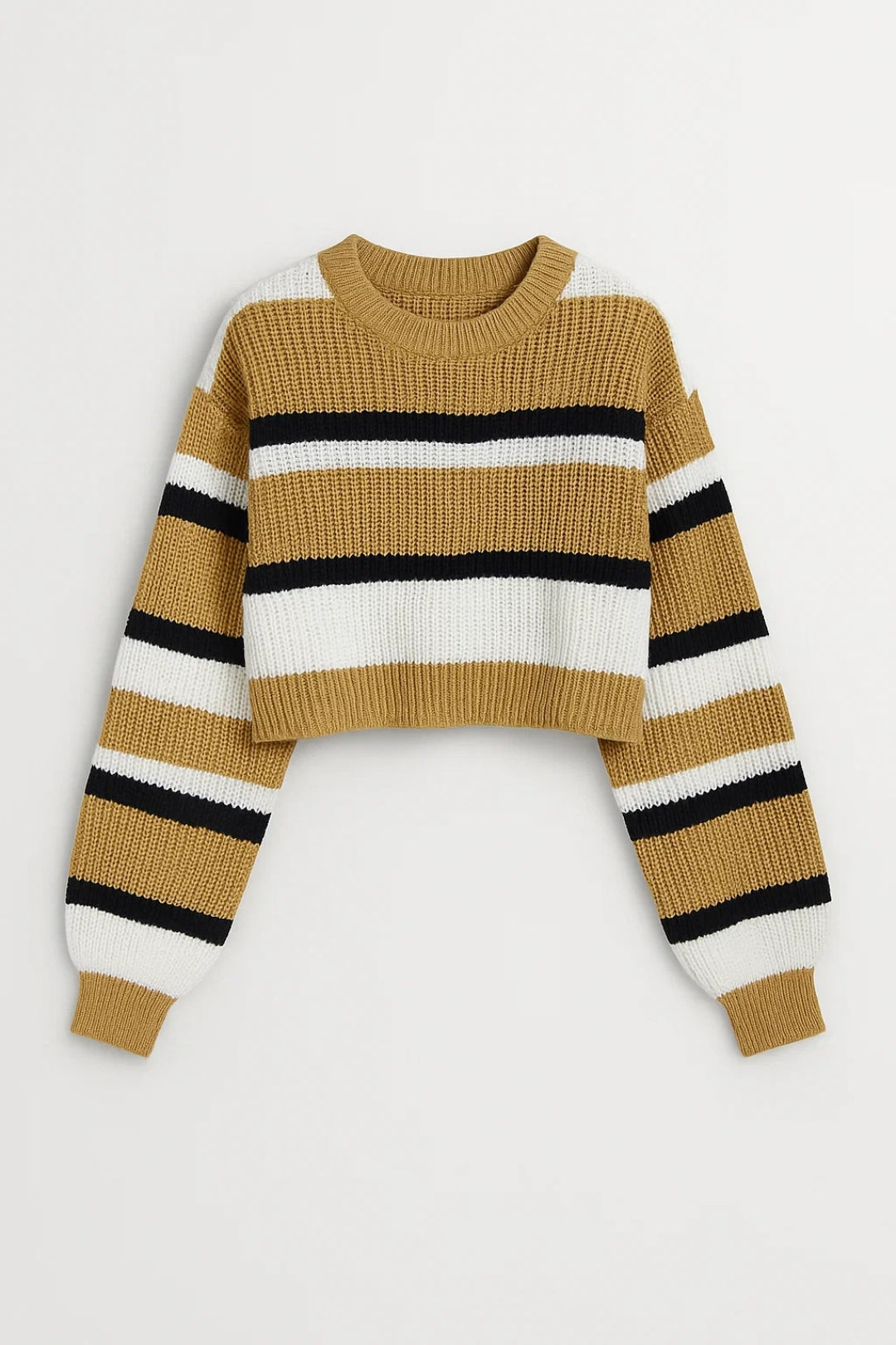 Maglione corto a righe con maniche lunghe