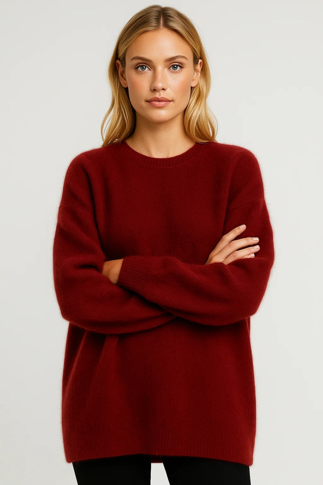 Maglione oversize tinta unita con scollo rotondo