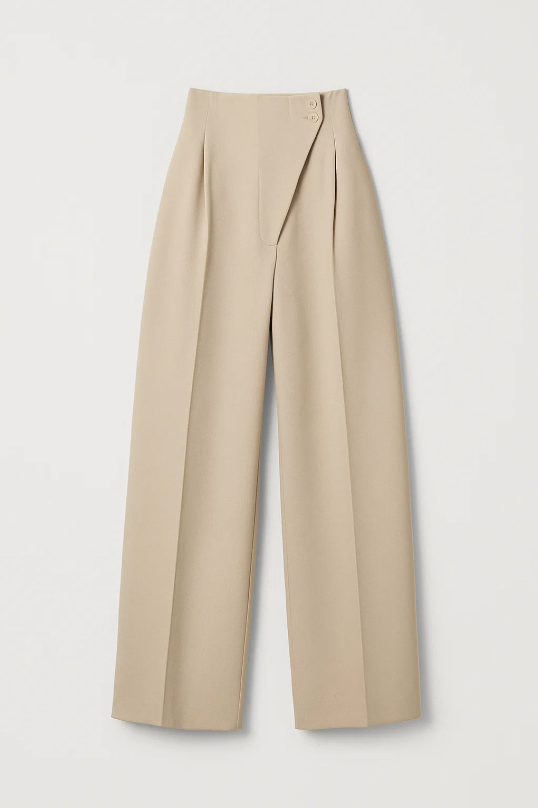Pantalone a gamba larga in tessuto fluido | Vita alta | Chiusura con bottoni decorativi