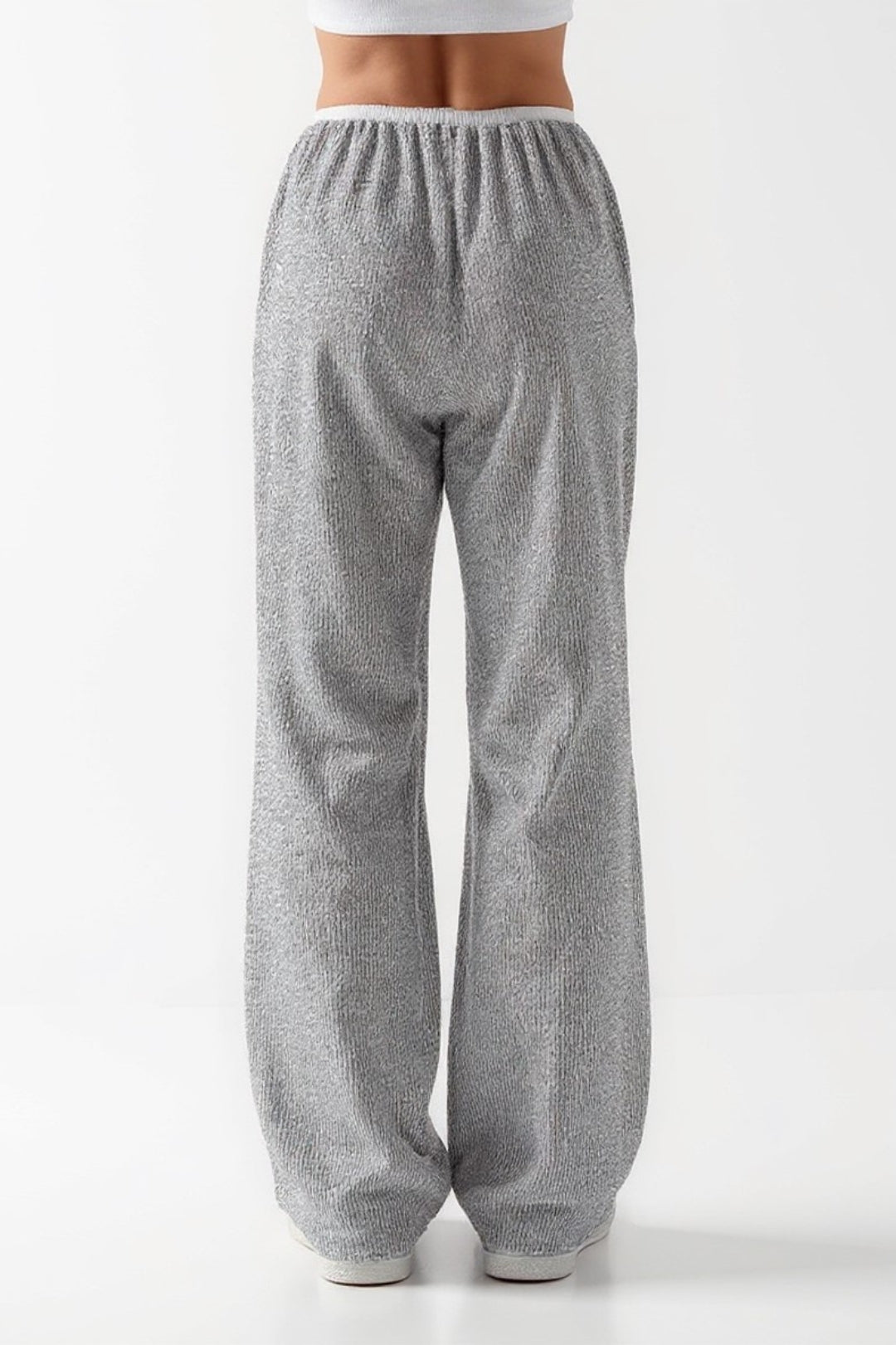 Pantalone grigio in maglia a coste | Vita elasticizzata | Taglio comodo