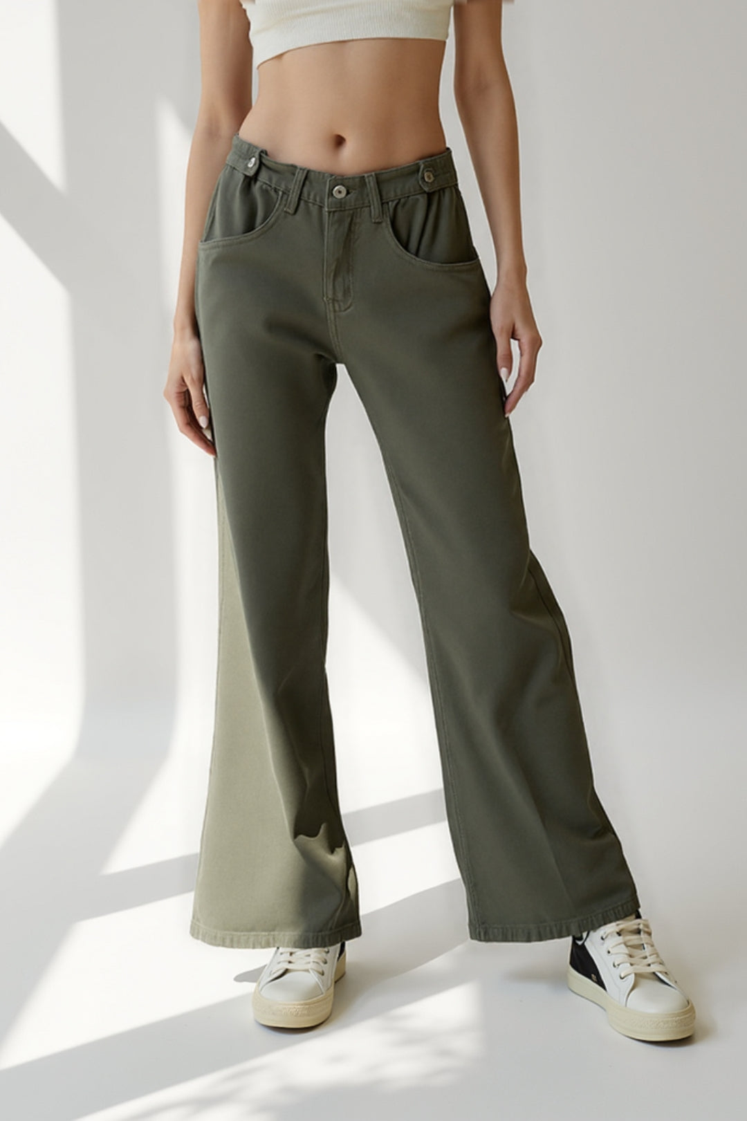 Pantaloni a gamba larga in cotone | Vita media | Stile casual con tasche arricciate