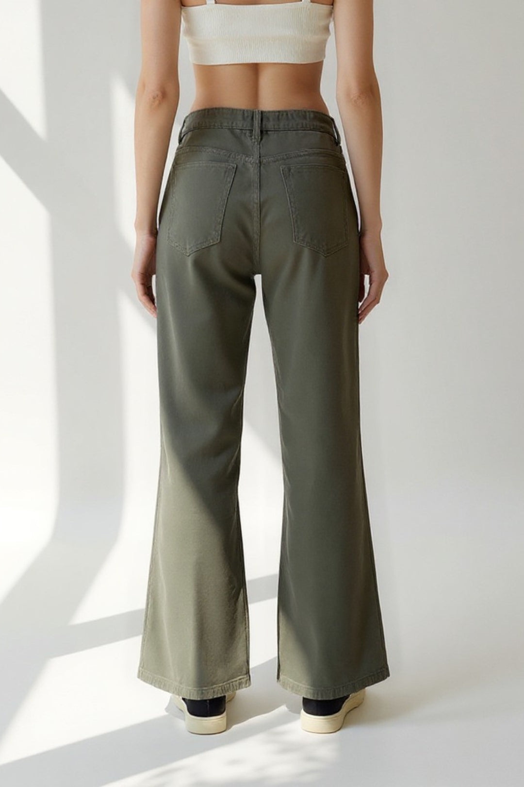 Pantaloni a gamba larga in cotone | Vita media | Stile casual con tasche arricciate