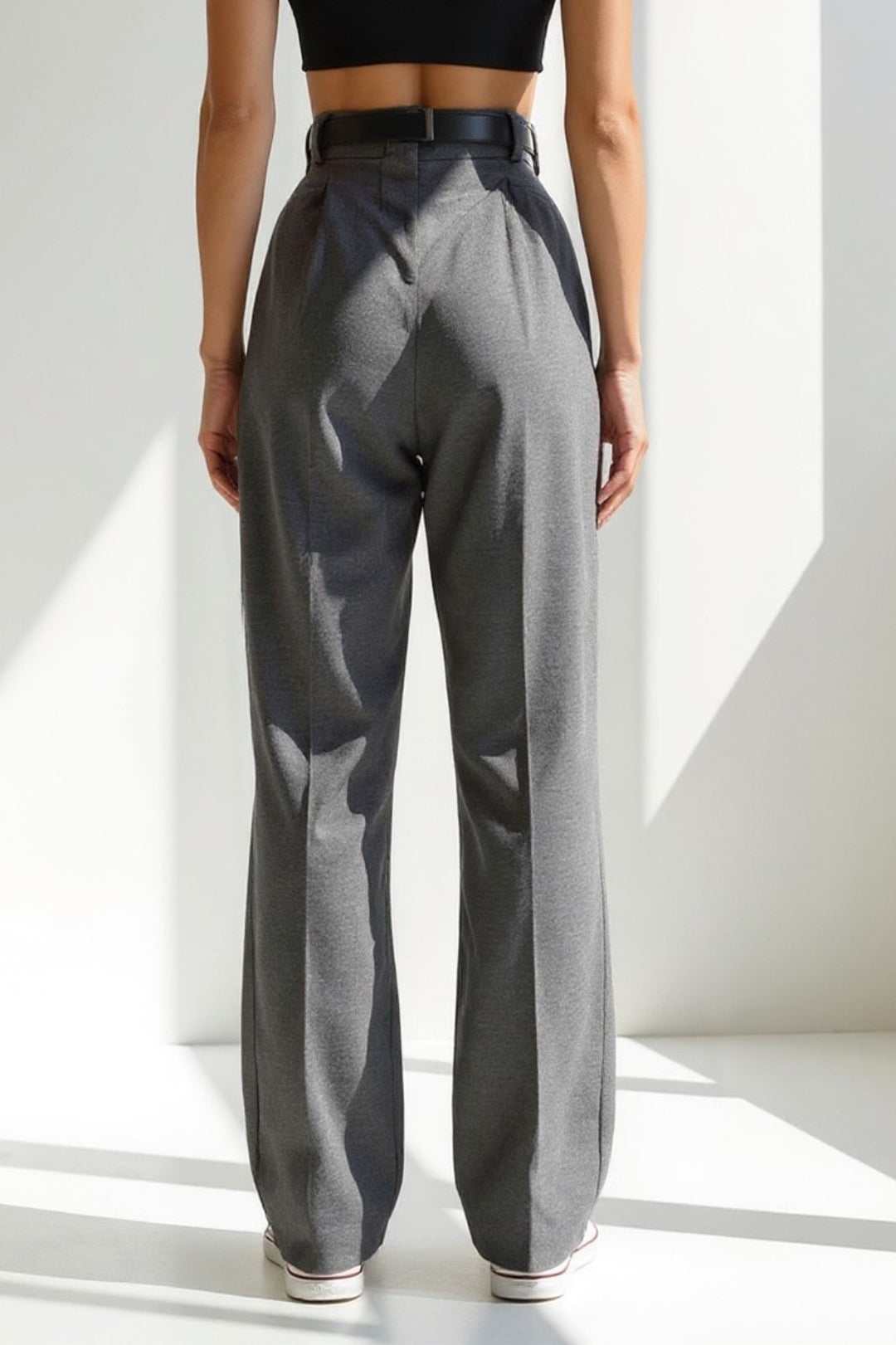 Pantaloni a gamba larga in tessuto misto | Vita alta con cintura | Eleganti e comodi