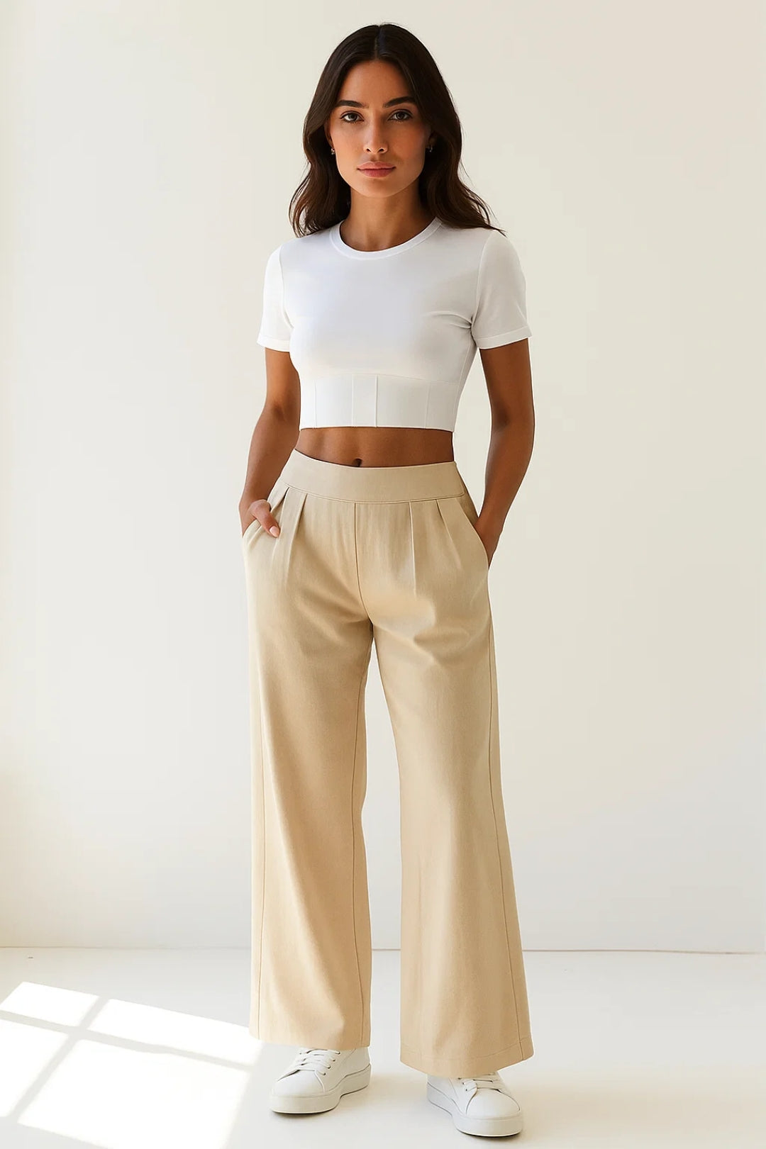 Pantaloni a palazzo eleganti | Vita alta elasticizzata | Tre tonalità neutre