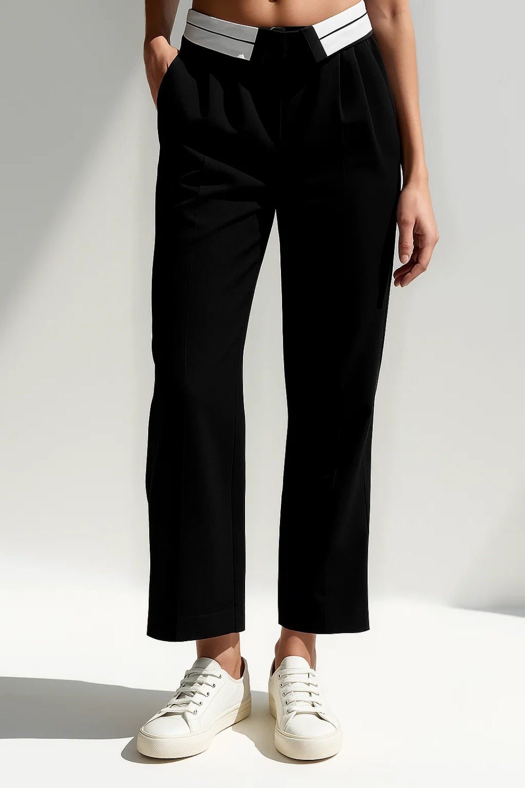 Pantaloni cropped eleganti | Dettaglio a contrasto in vita | Vestibilità dritta