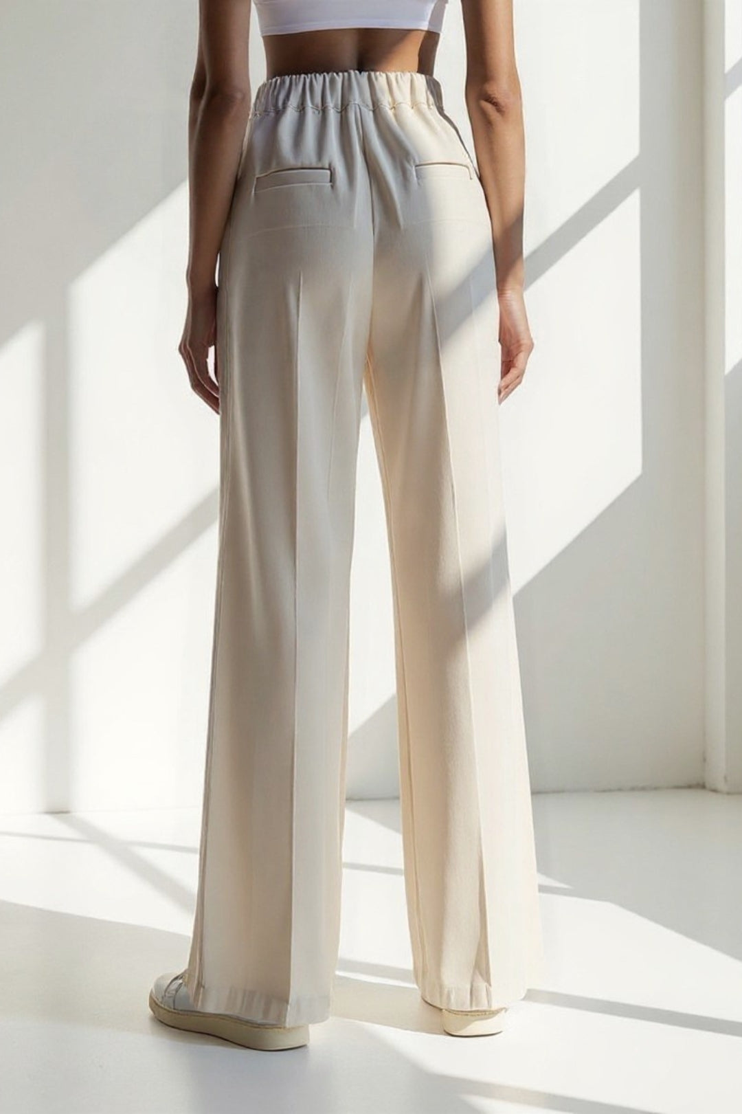 Pantaloni palazzo a pieghe verticali | Vita alta liscia | Eleganza minimalista
