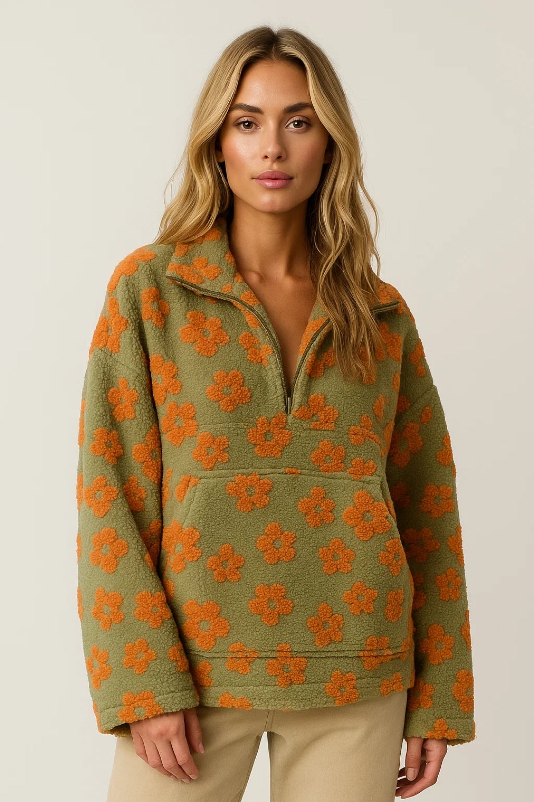 Pullover floreale con zip corta | Vestibilità comoda | Look casual