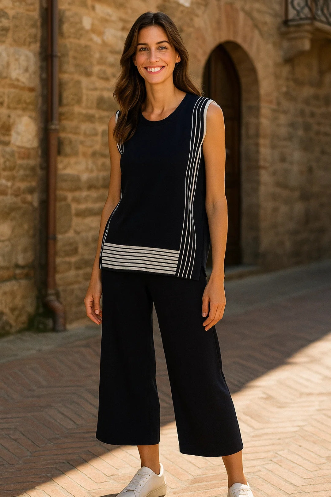 Set coordinata estivo in maglia leggera | Top smanicato e pantaloni culotte