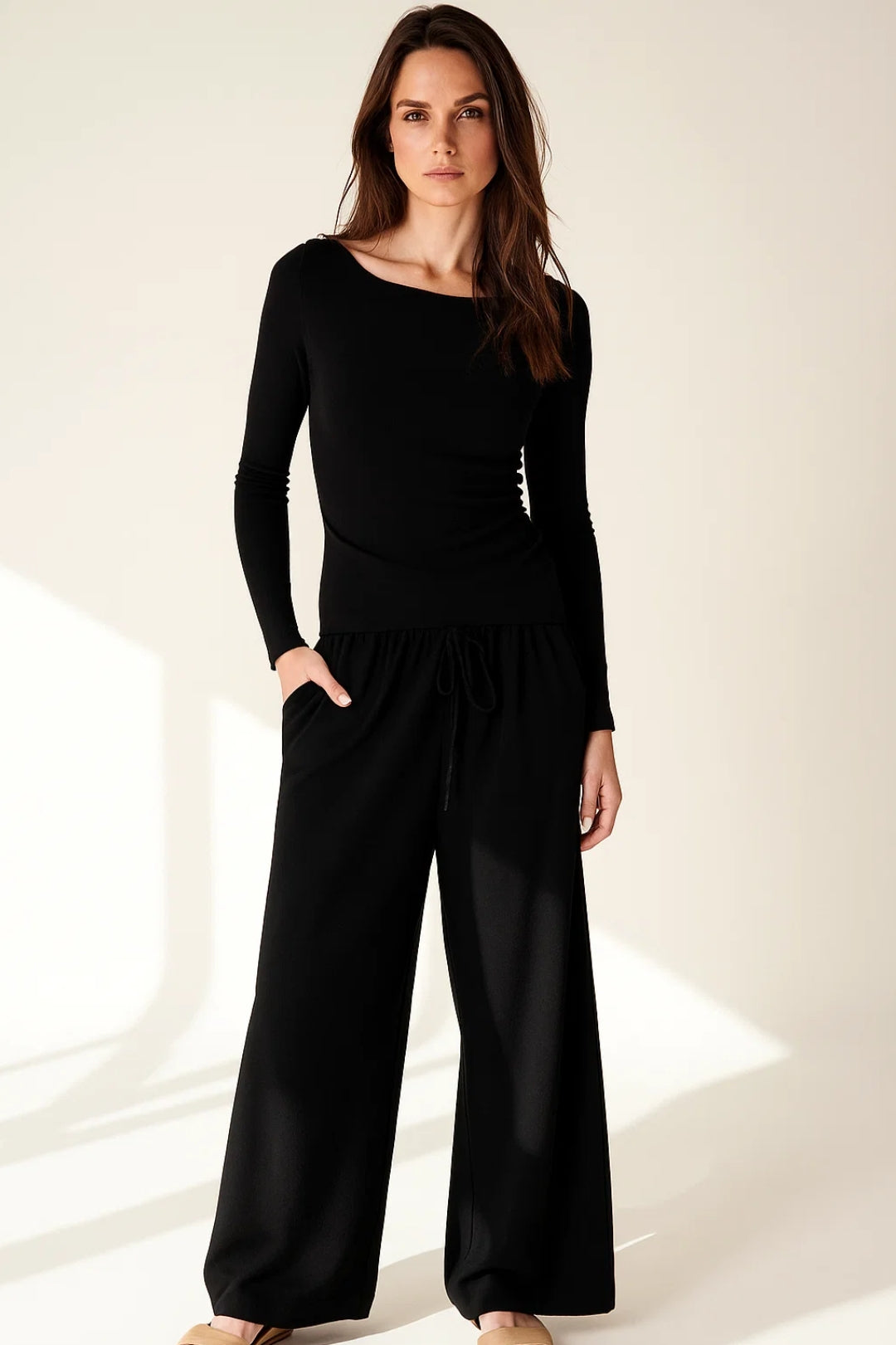 Set coordinata in maglia fluida | Maglia a maniche lunghe e pantaloni larghi