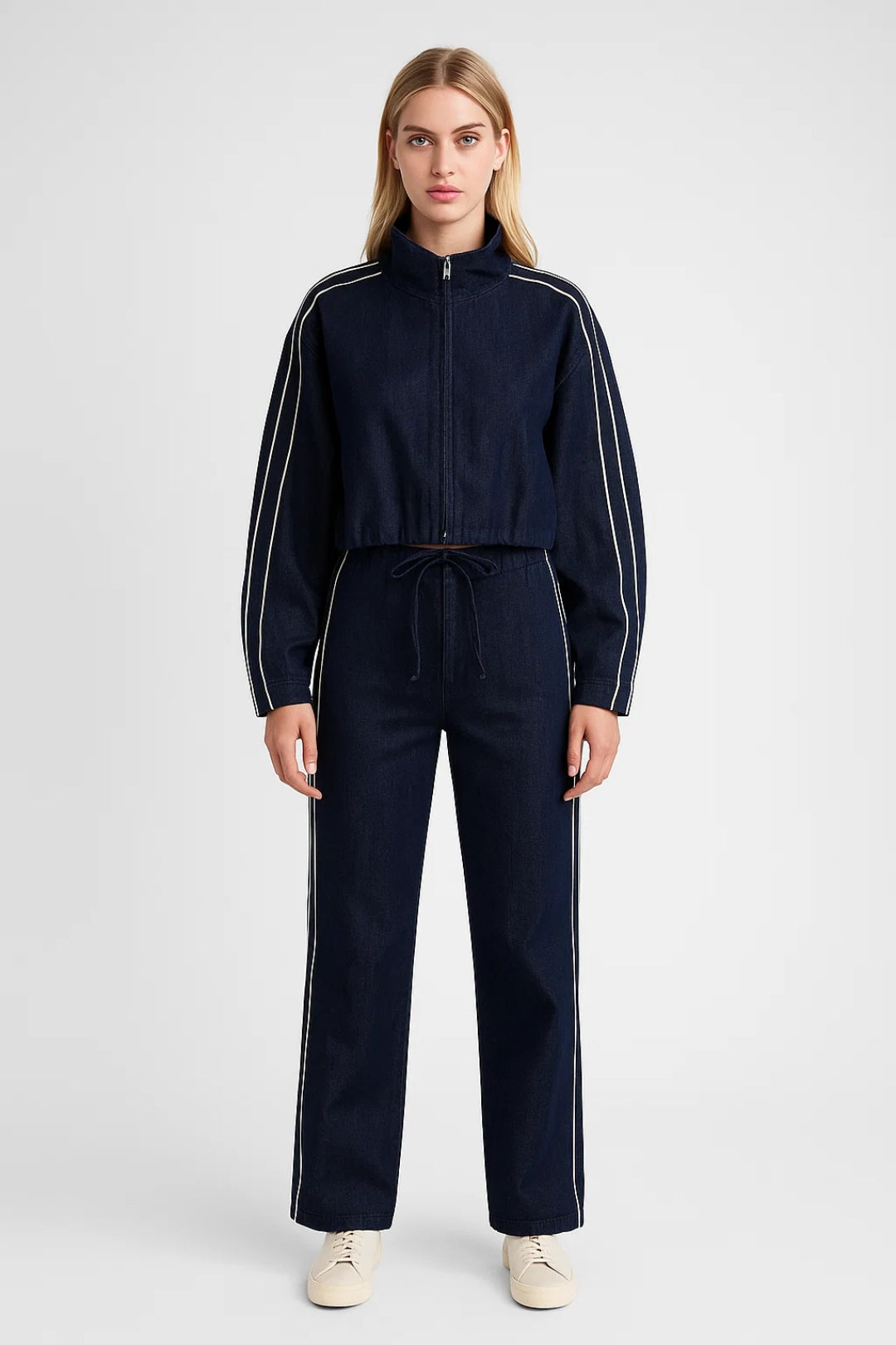 Set due pezzi con giacca sportiva e pantaloni a gamba dritta