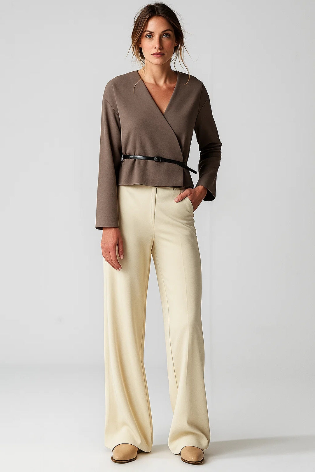 Giacca corta incrociata con cintura sottile | Elegante e versatile