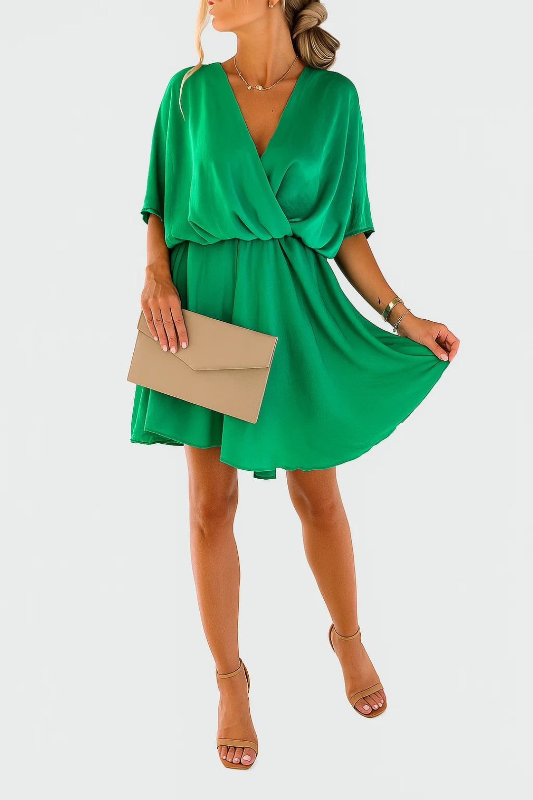 Vestito Corto in Chiffon | Scollo a V con Nodo | Eleganza Leggera