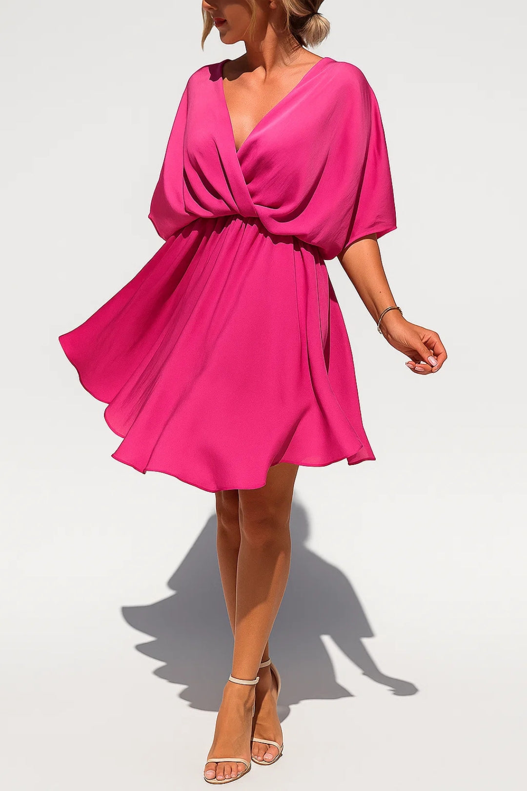 Vestito Corto in Chiffon | Scollo a V con Nodo | Eleganza Leggera