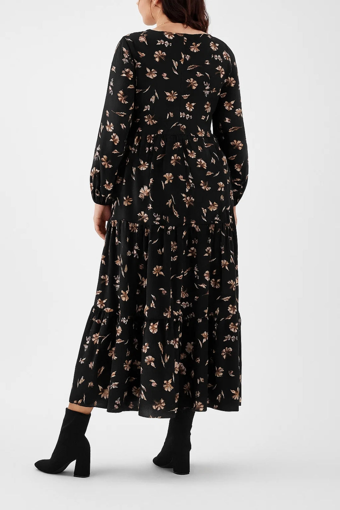 Vestito lungo con stampa floreale | Maniche lunghe e gonna ampia a balze