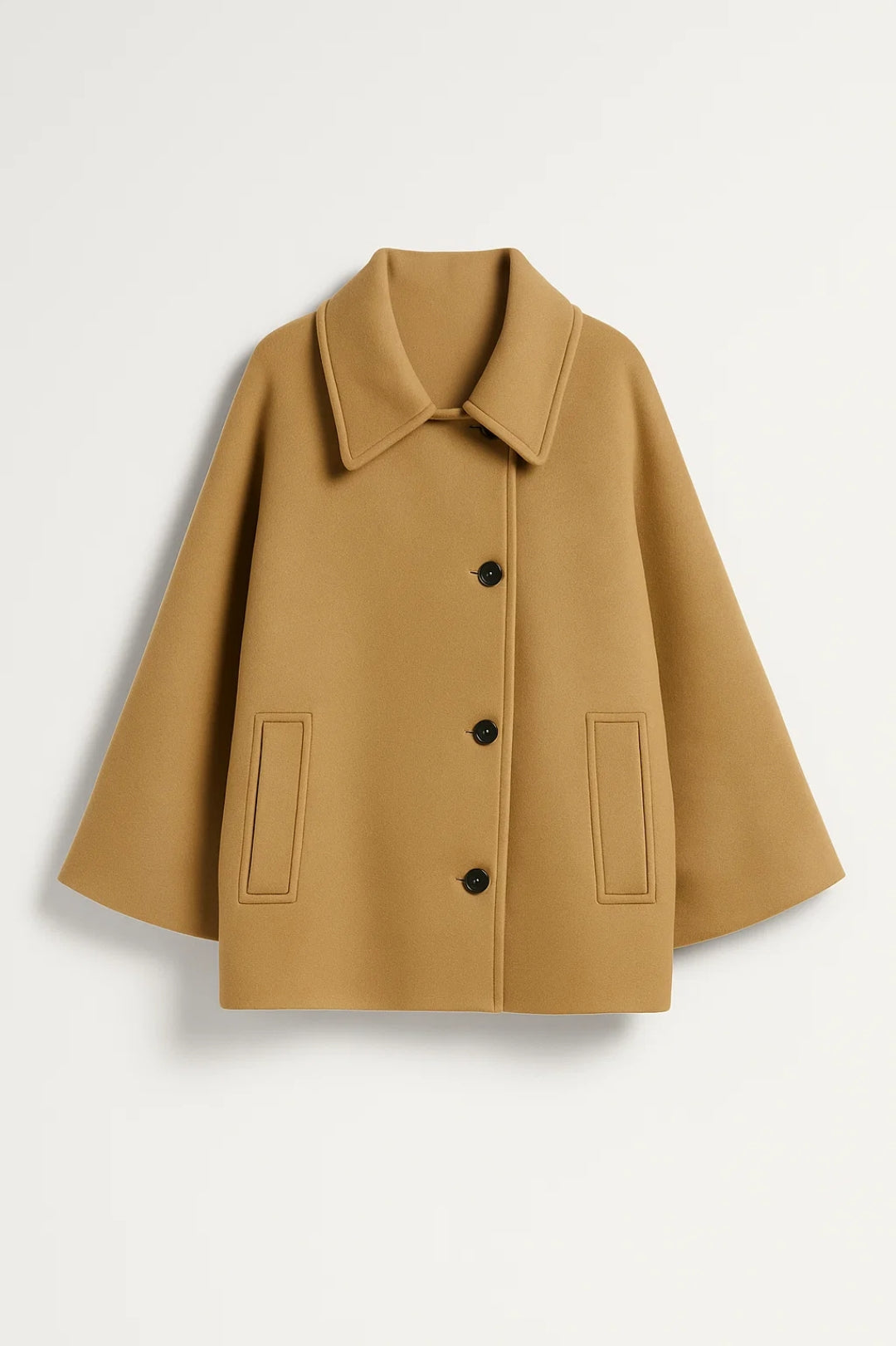 Cappotto corto a trapezio con collo ampio | Disponibile in grigio, verde oliva e cammello