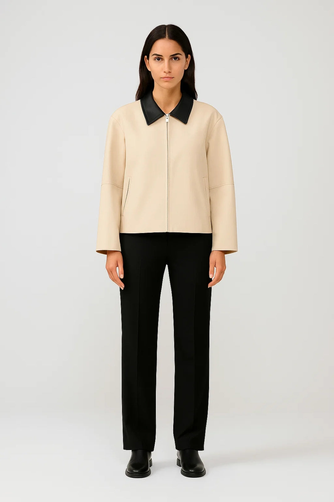 Giacca corta con zip e colletto a contrasto | Stile minimal ed elegante