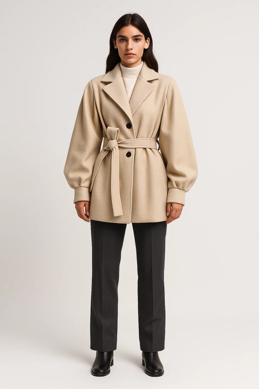Cappotto Corto con Cintura | Eleganza Classica | Maniche a Palloncino
