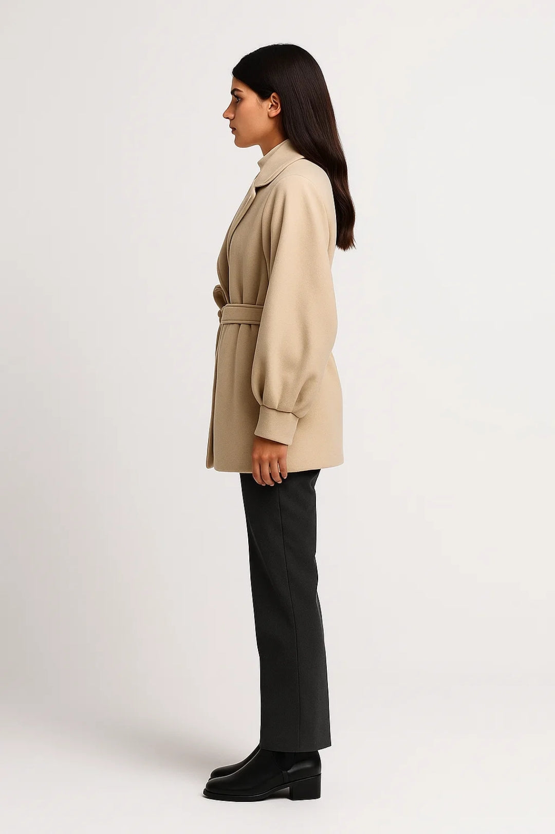 Cappotto Corto con Cintura | Eleganza Classica | Maniche a Palloncino