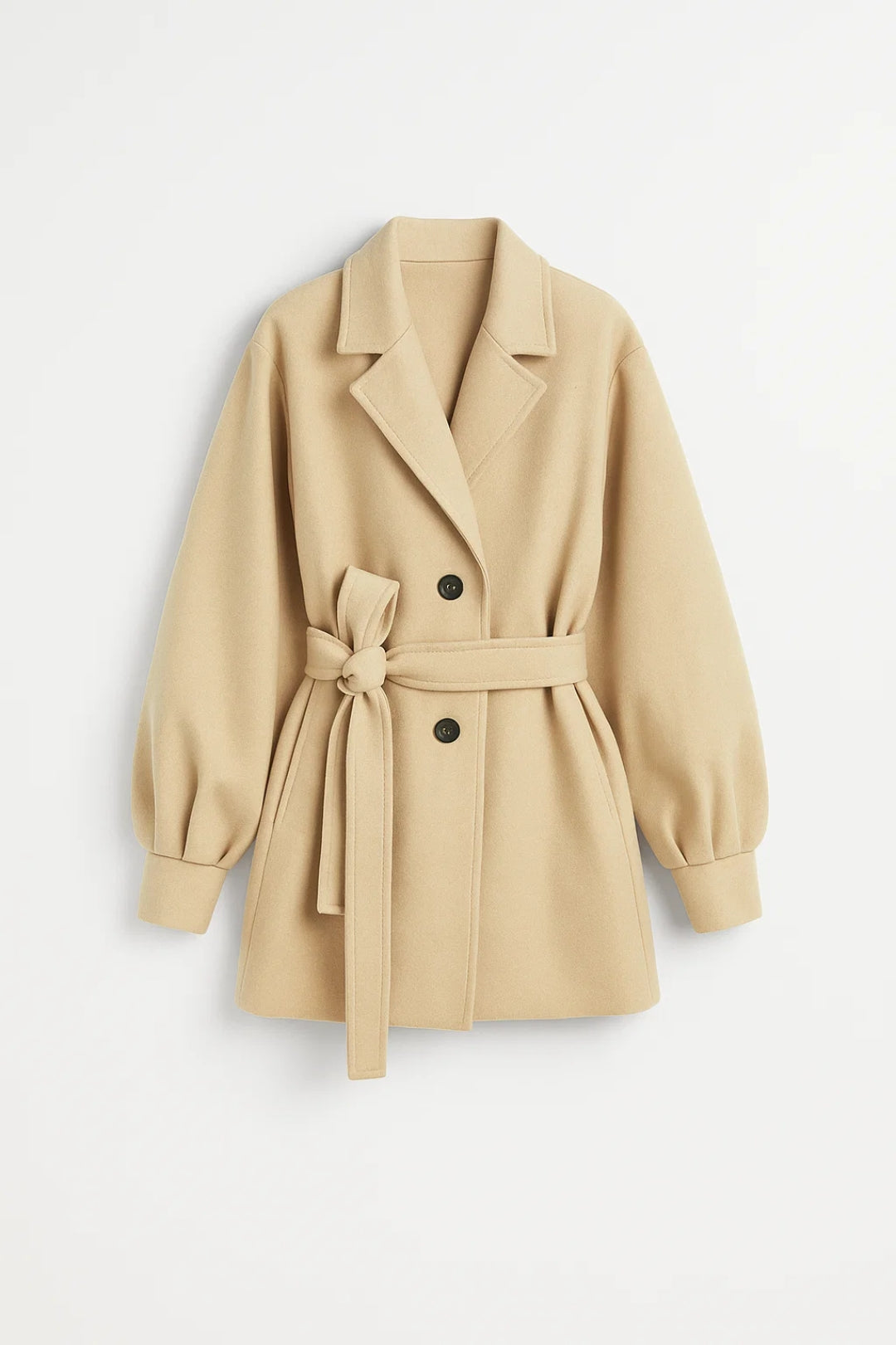 Cappotto Corto con Cintura | Eleganza Classica | Maniche a Palloncino