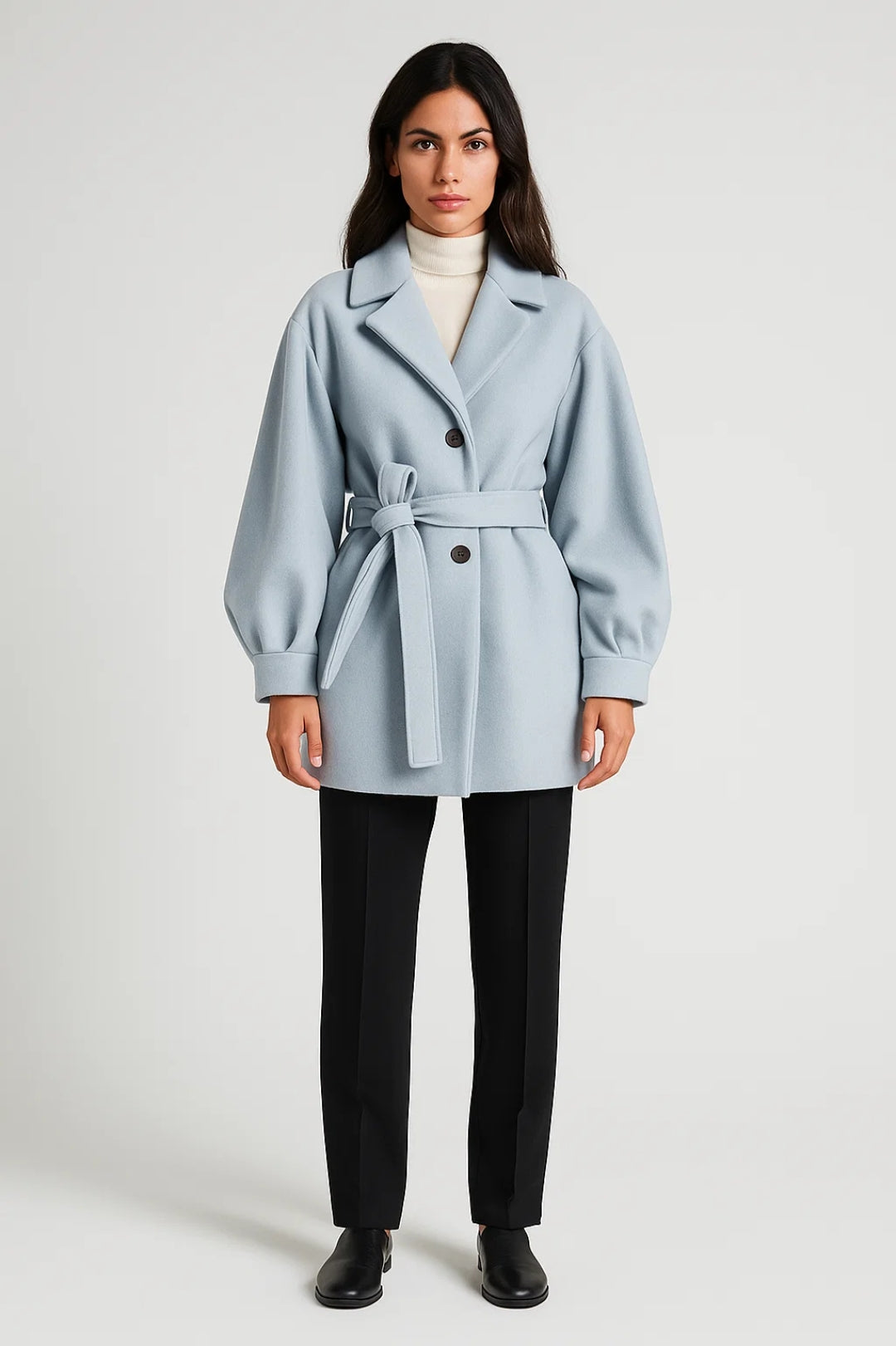 Cappotto Corto con Cintura | Eleganza Classica | Maniche a Palloncino