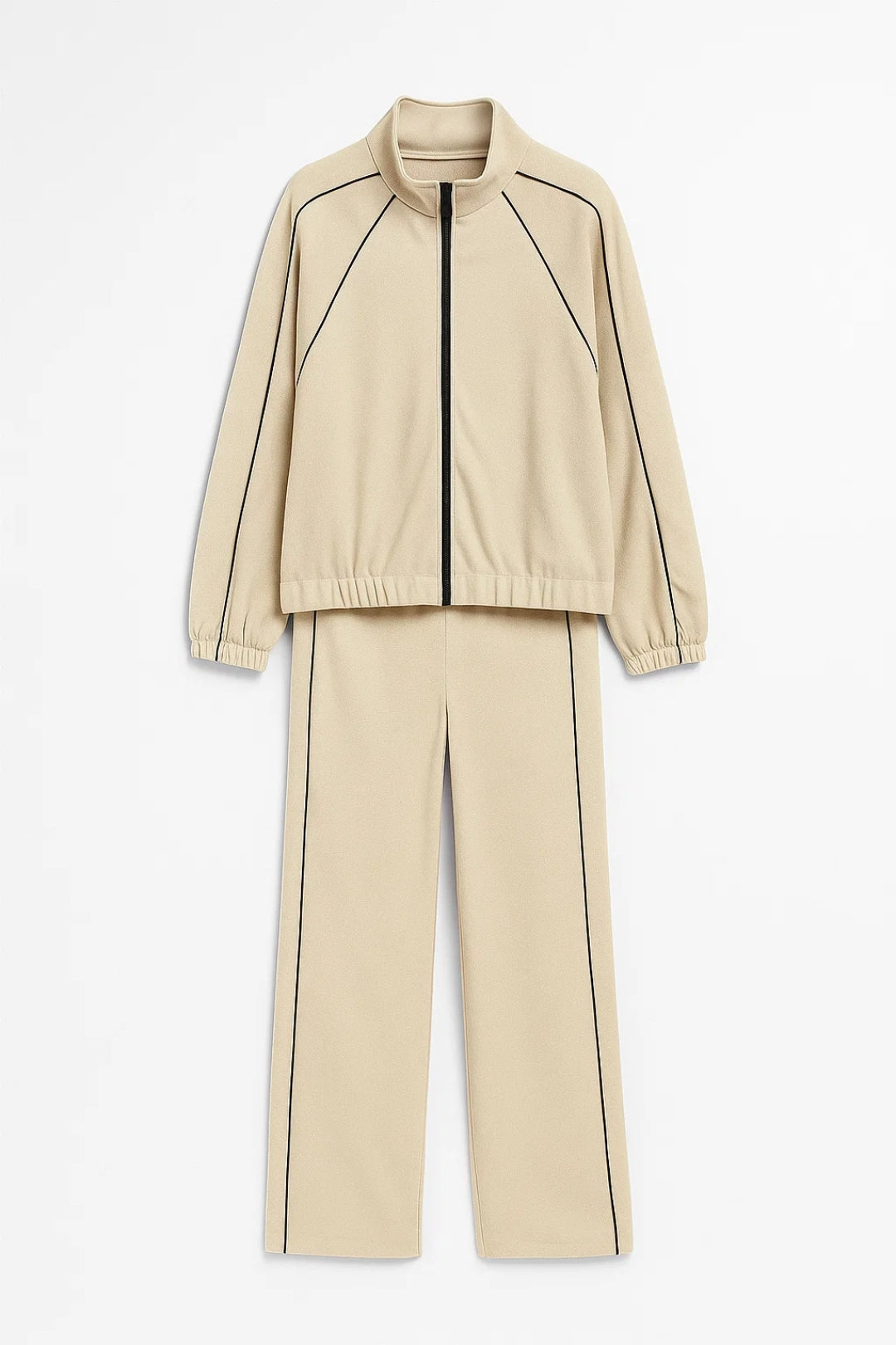 Completo sportivo beige | Giacca con zip e pantaloni ampi | Comfort quotidiano