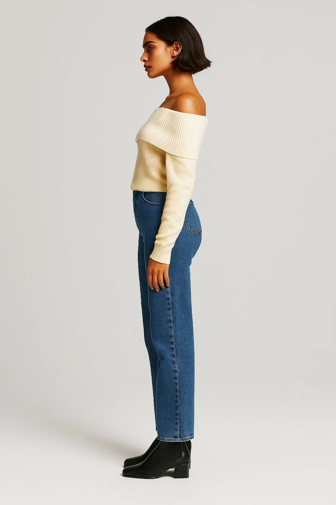 Maglione con spalle scoperte | Collo ampio a coste | Elegante e femminile