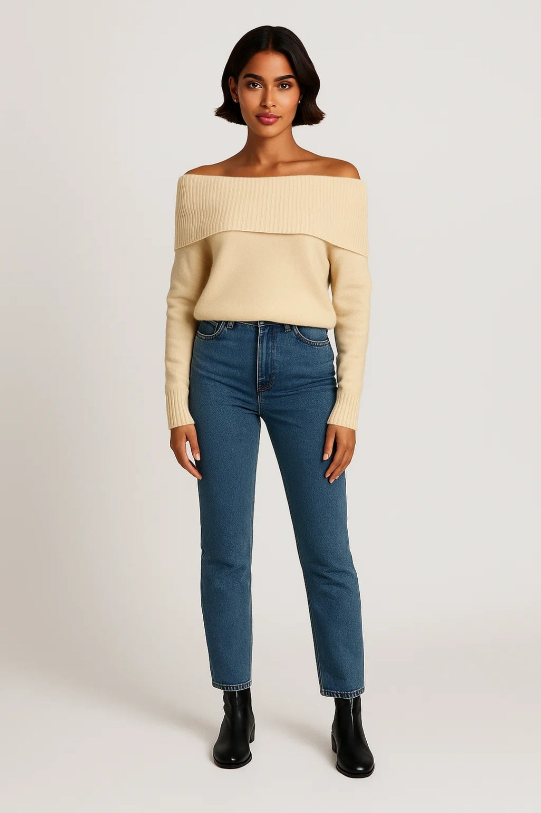 Maglione con spalle scoperte | Collo ampio a coste | Elegante e femminile