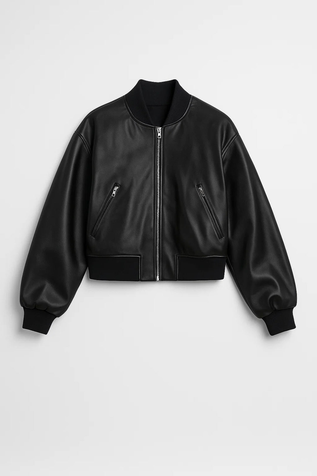 Bomber corto in ecopelle nera | Stile urbano con zip
