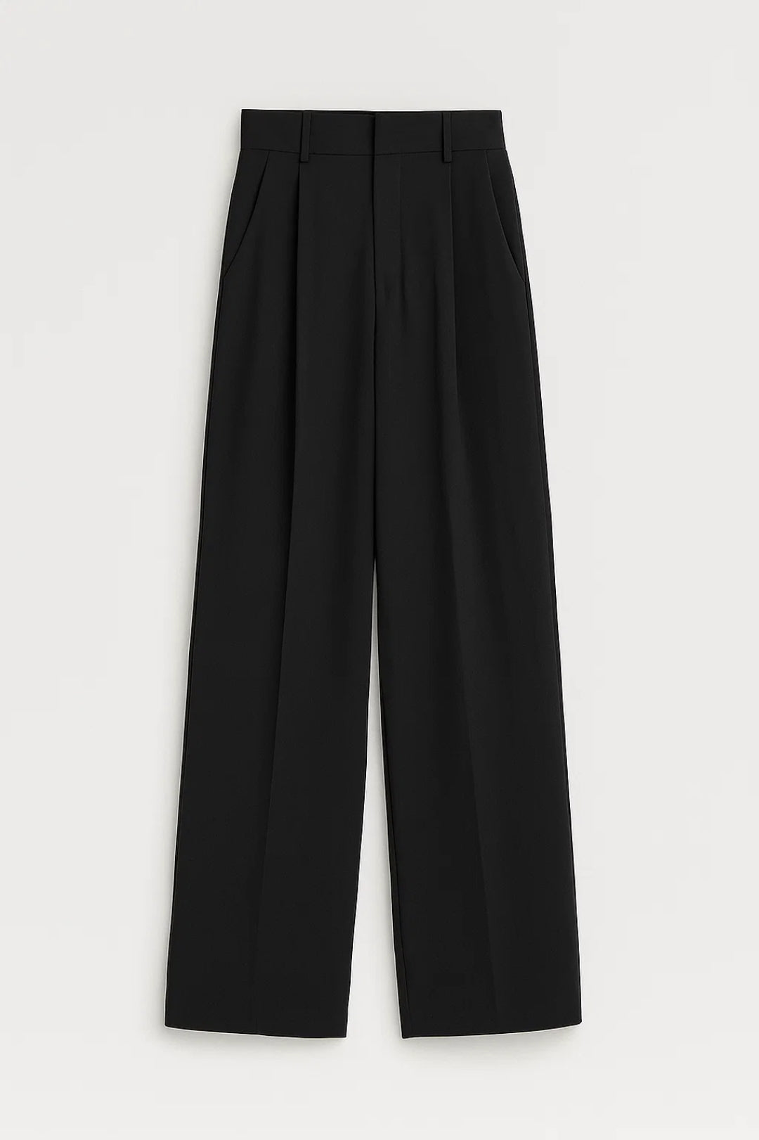 Pantalone elegante nero a gamba larga | Vita alta | Taglio sartoriale fluido