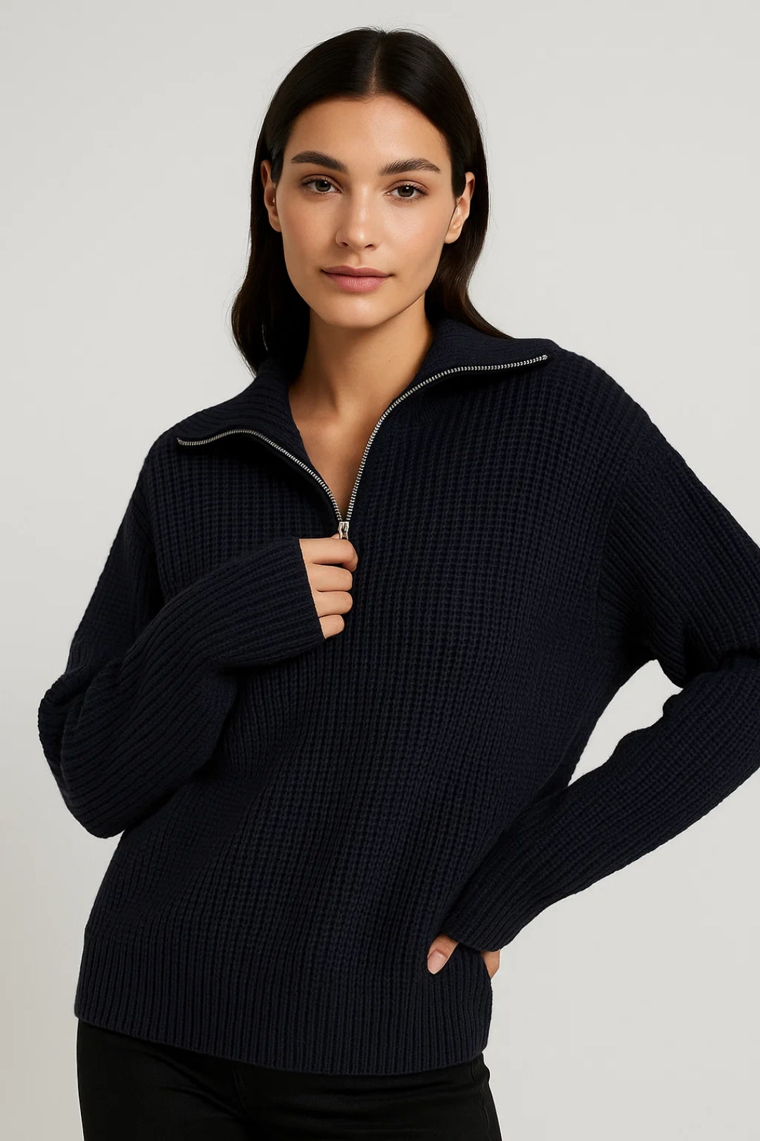 Maglione in maglia grossa con zip | Collo alto