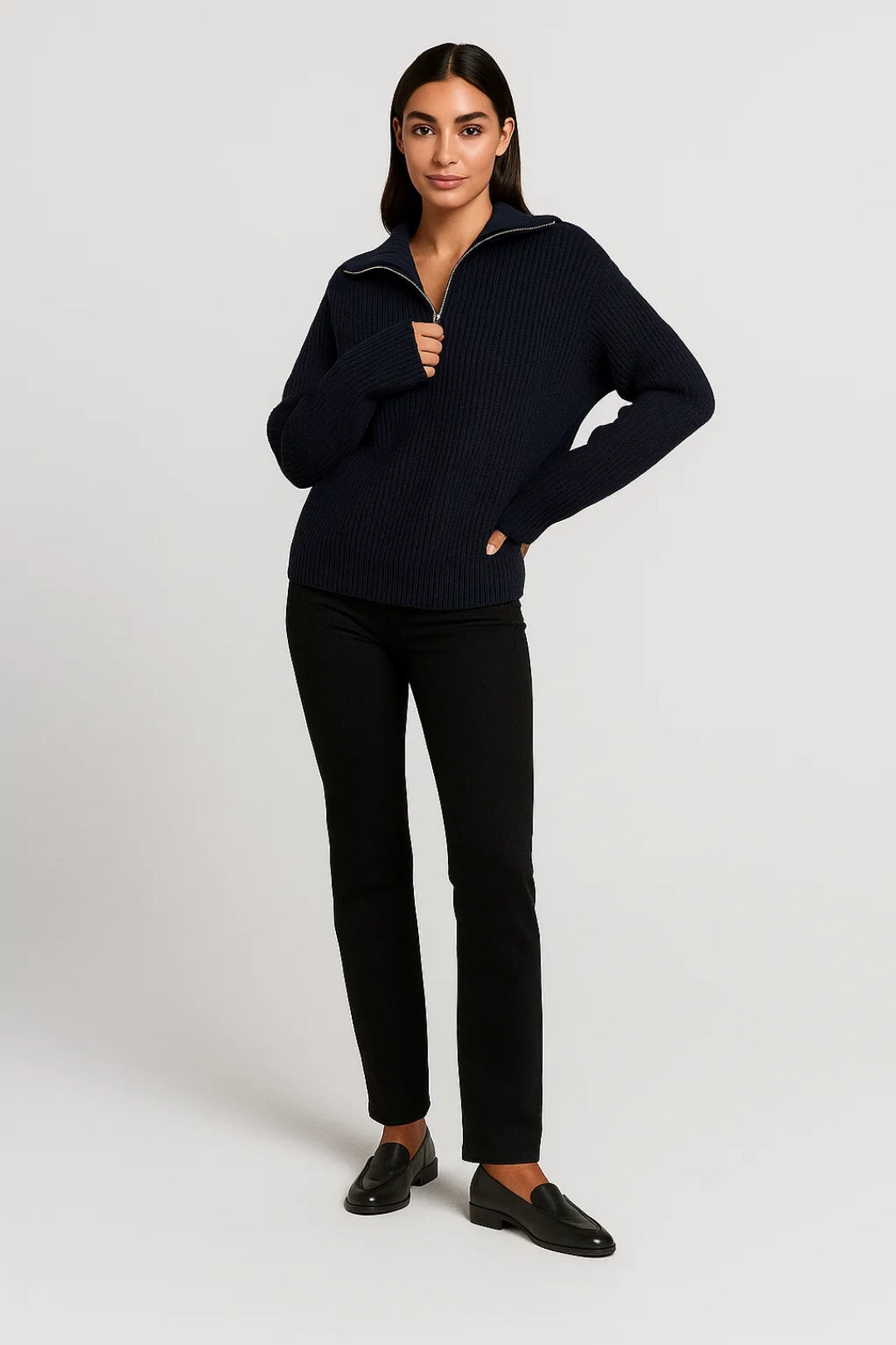 Maglione in maglia grossa con zip | Collo alto