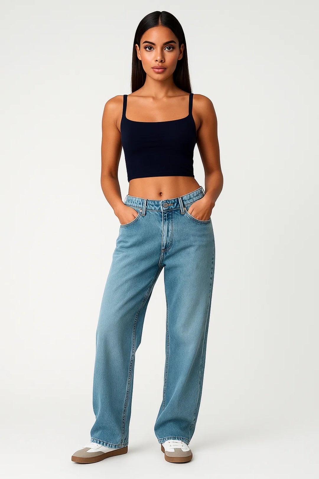 Jeans a gamba larga a vita media | Stile casual e rilassato