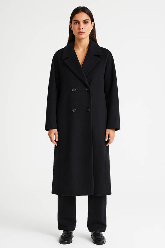 Cappotto lungo doppiopetto con revers classici