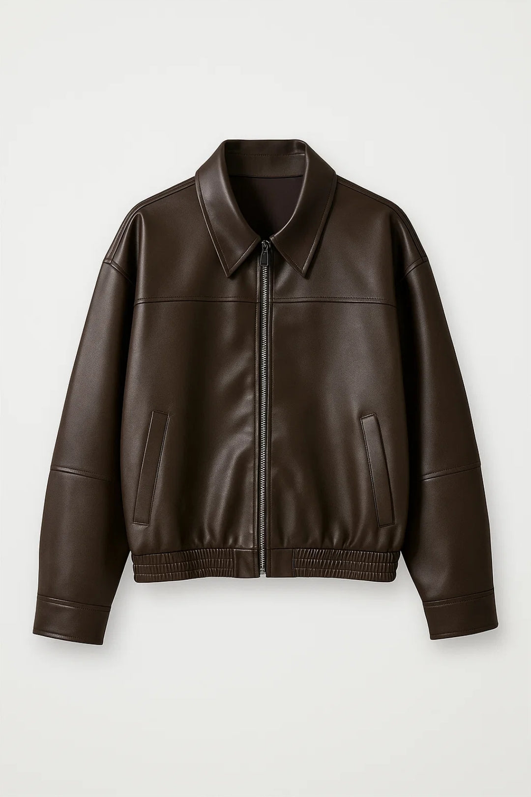 Giacca corta in ecopelle con zip | Disponibile in nero e marrone