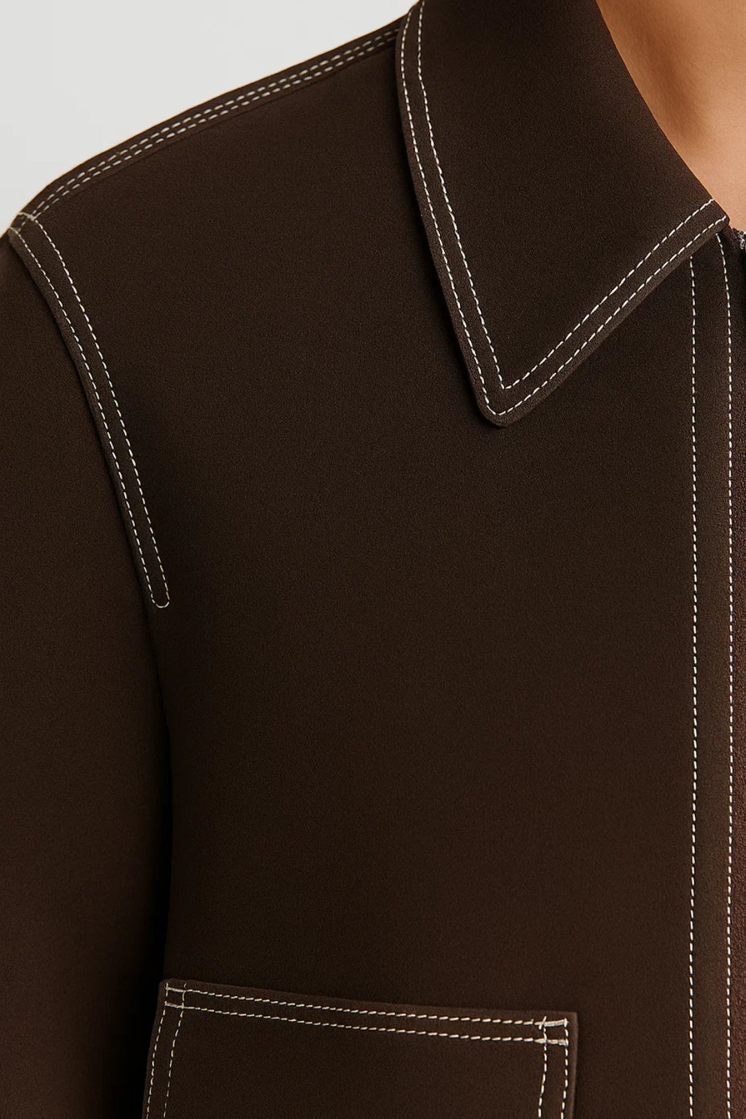 Giacca corta con zip e tasche applicate | Marrone scuro o cuoio chiaro