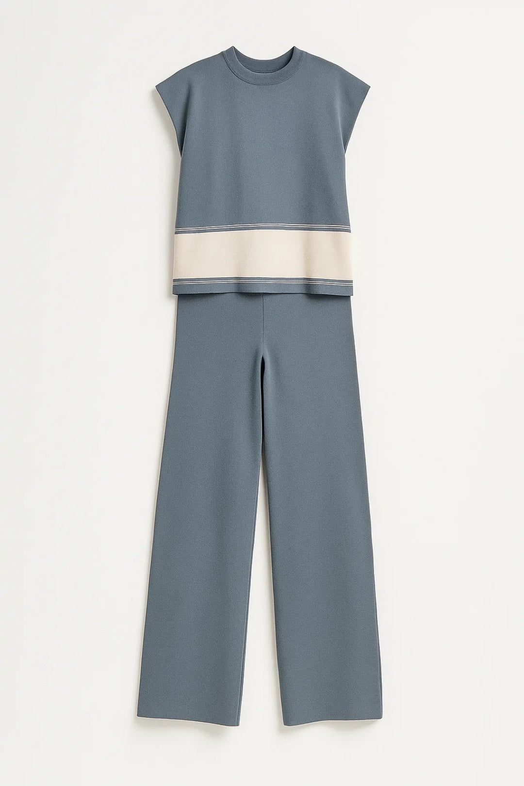 Completo senza maniche in tessuto leggero con pantaloni cropped | Grigio con fascia a contrasto