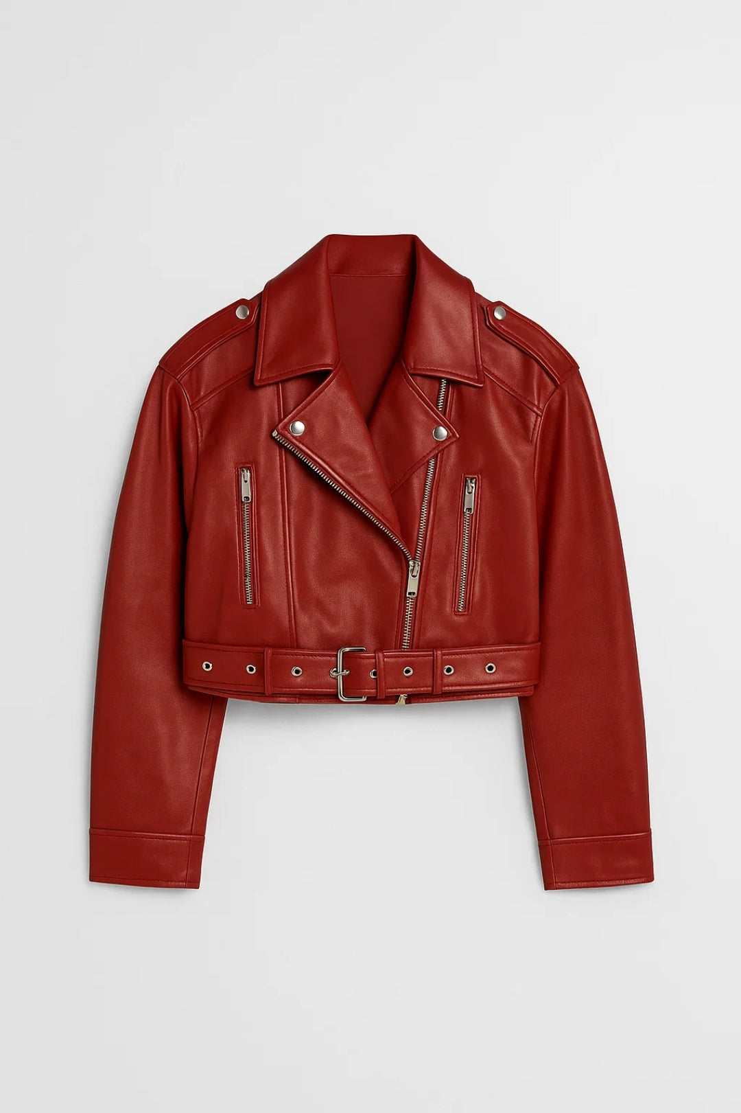 Giacca biker corta in ecopelle | Design strutturato | Chiusura con cintura