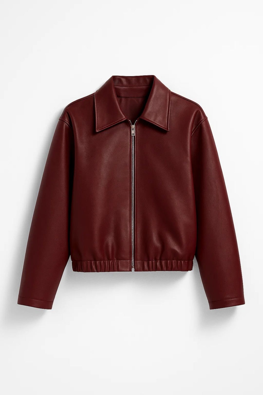 Giacca corta in ecopelle bordeaux | Colletto classico | Look elegante e moderno