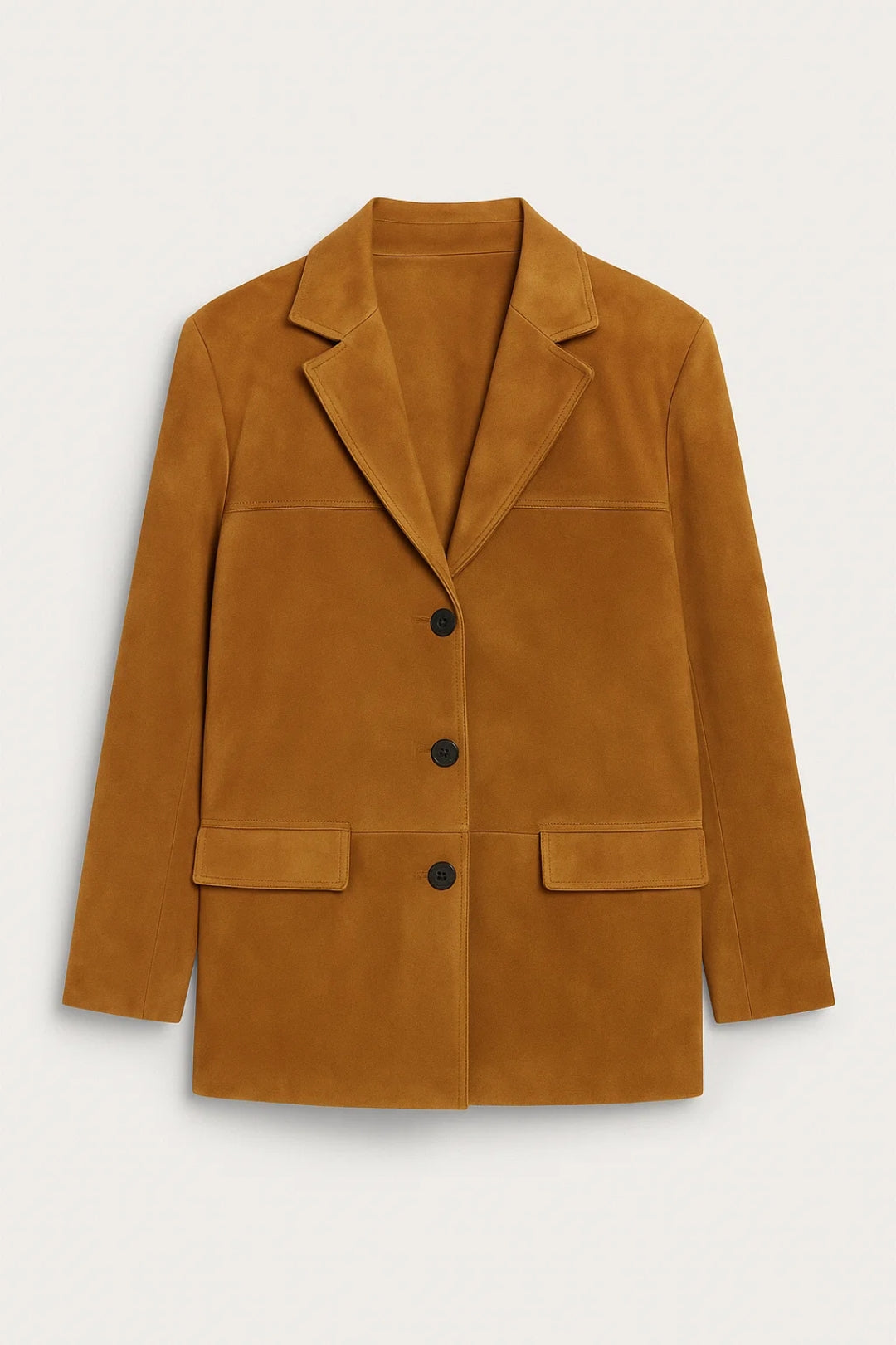Blazer lungo marrone con tasche e bottoni frontali