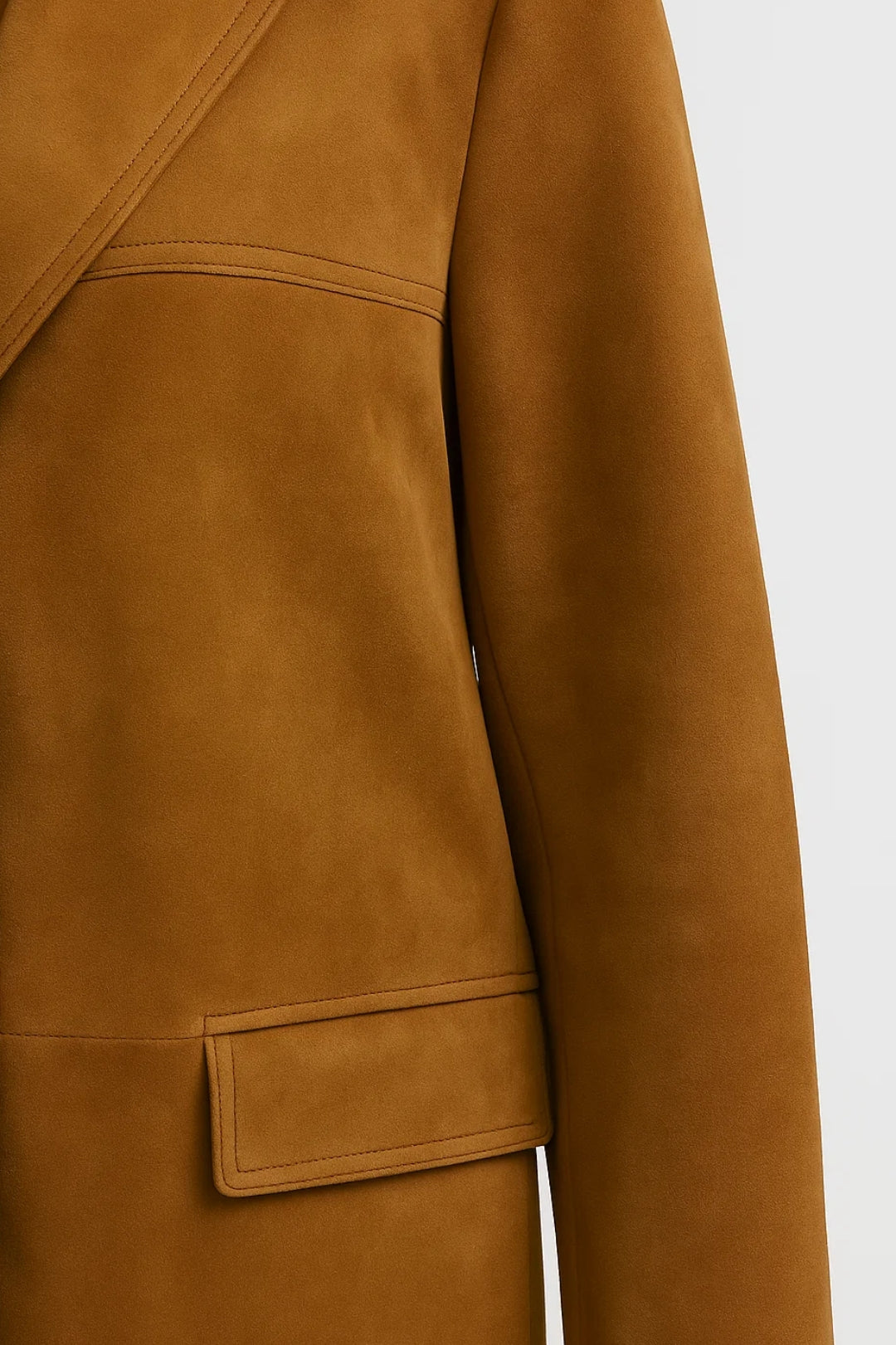 Blazer lungo marrone con tasche e bottoni frontali