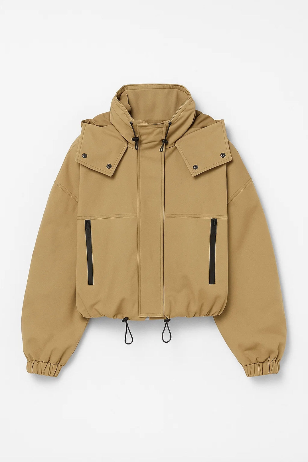 Giacca antivento beige con collo alto e coulisse regolabile