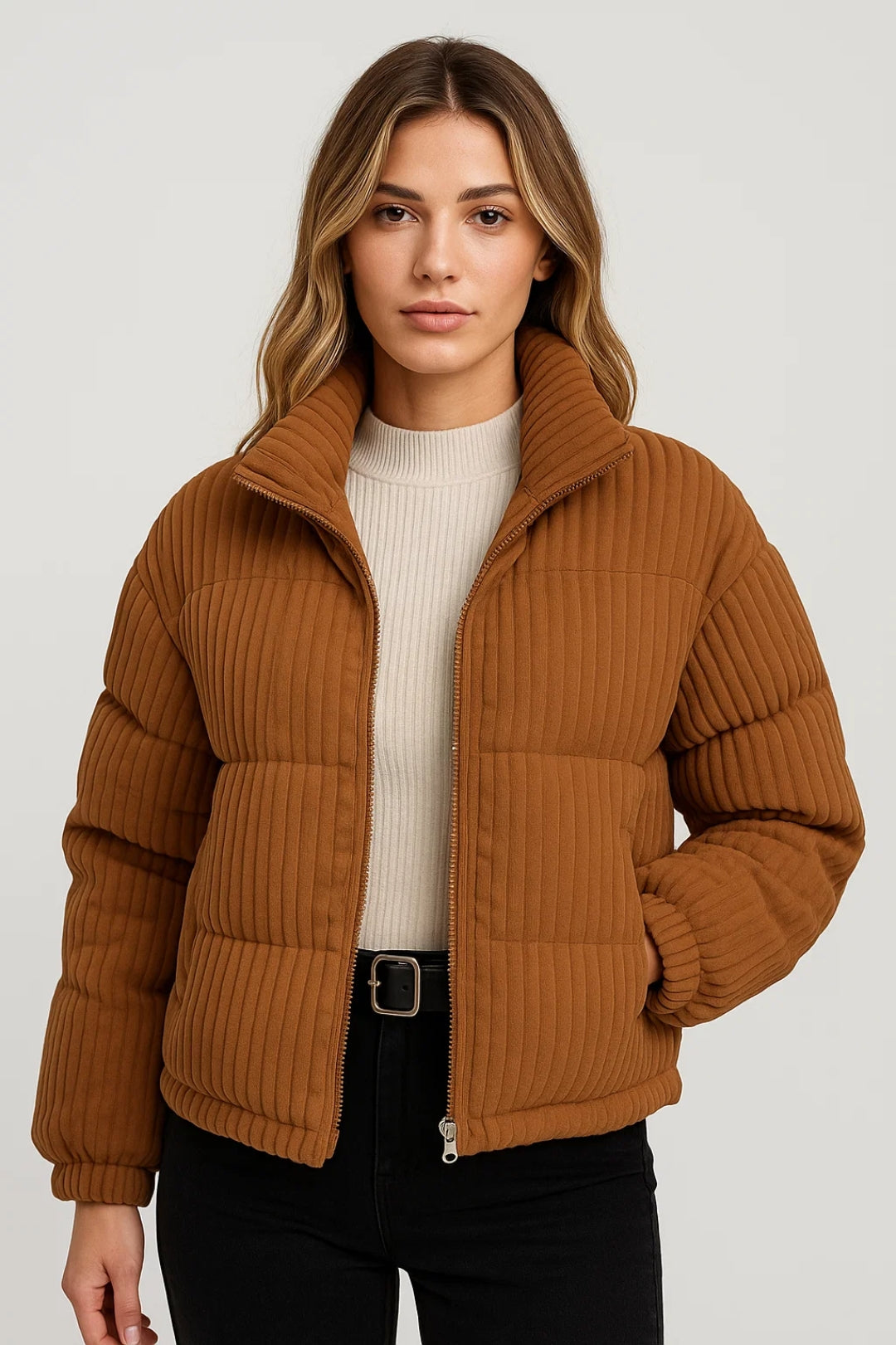 Giacca trapuntata in tessuto a coste | Calda e morbida | Stile casual invernale