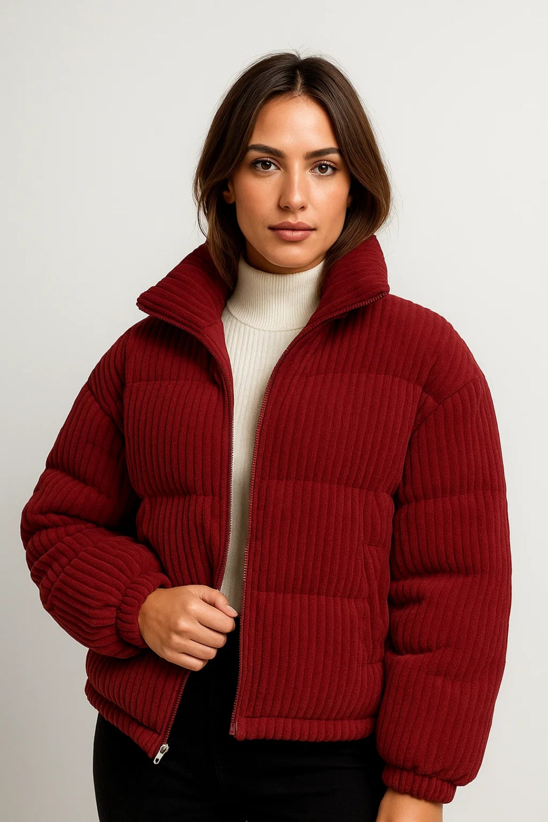 Giacca trapuntata in tessuto a coste | Calda e morbida | Stile casual invernale