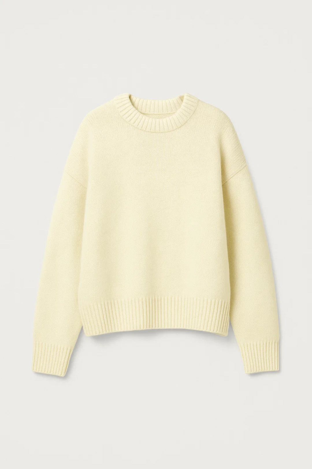 Maglione classico in maglia rasata | Girocollo | Disponibile in azzurro e crema