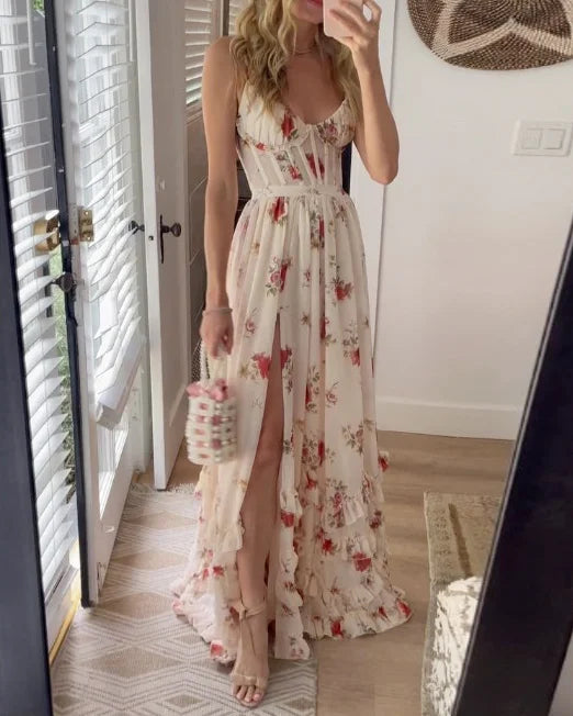 Elegante Abito Maxi con Stampa Floreale – Stile Senza Tempo