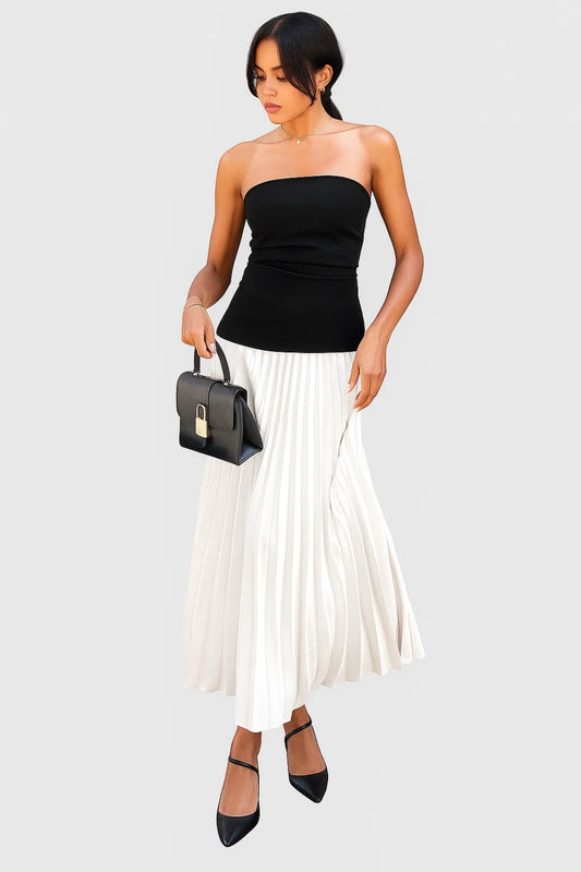 Abito Bustier Bicolore | Plissé | Elegante e Contemporaneo