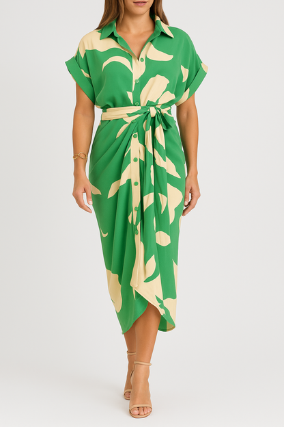 Abito Camicia Lungo | Stampa Grafica | Elegante e Fluido