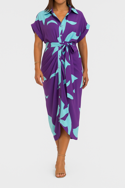 Abito Camicia Lungo | Stampa Grafica | Elegante e Fluido