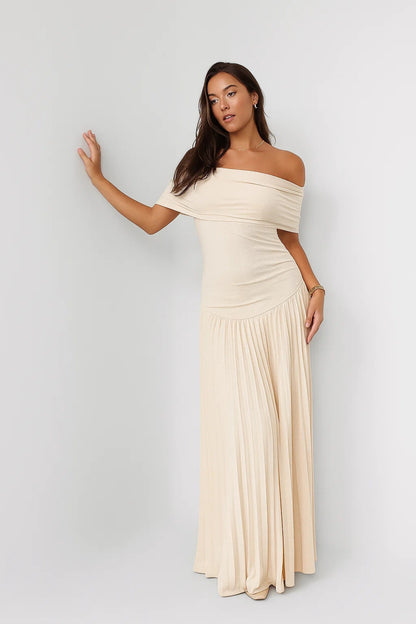 Abito Lungo Bardot | Plissettato | Eleganza senza Spalle