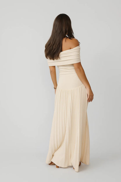 Abito Lungo Bardot | Plissettato | Eleganza senza Spalle